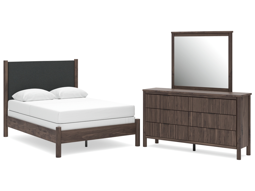 Pamytta Full Upholstered Panel Bed, Dresser and Mirror - main image