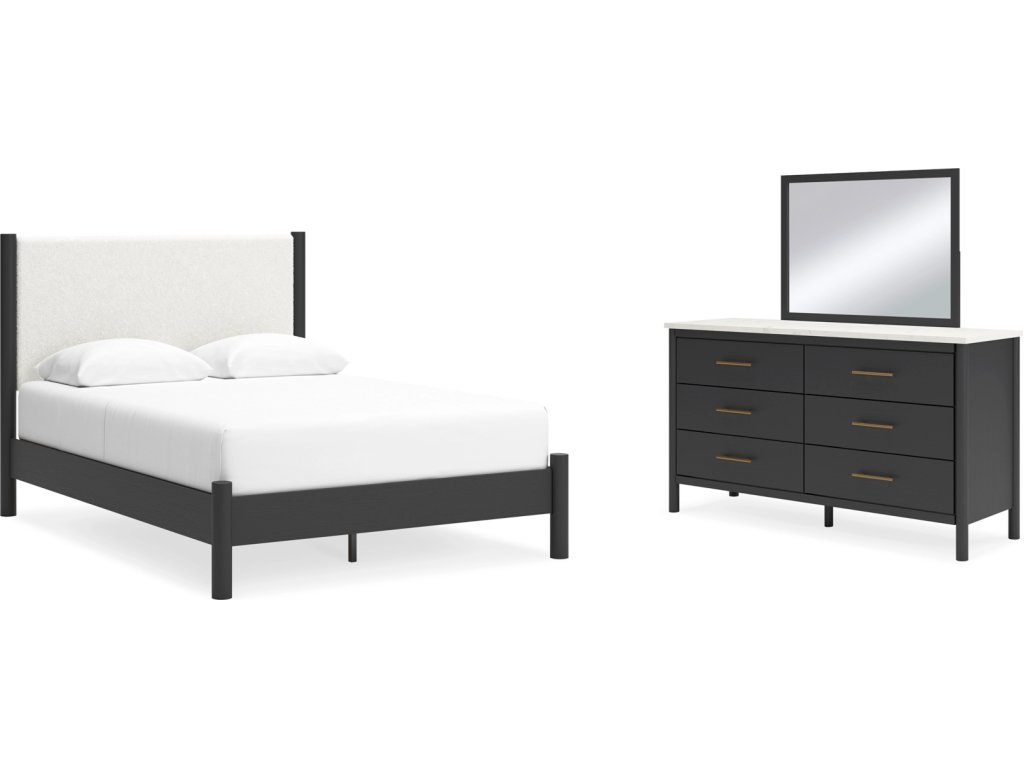 Cadmori Queen Upholstered Panel Bed, Dresser and Mirror - main image