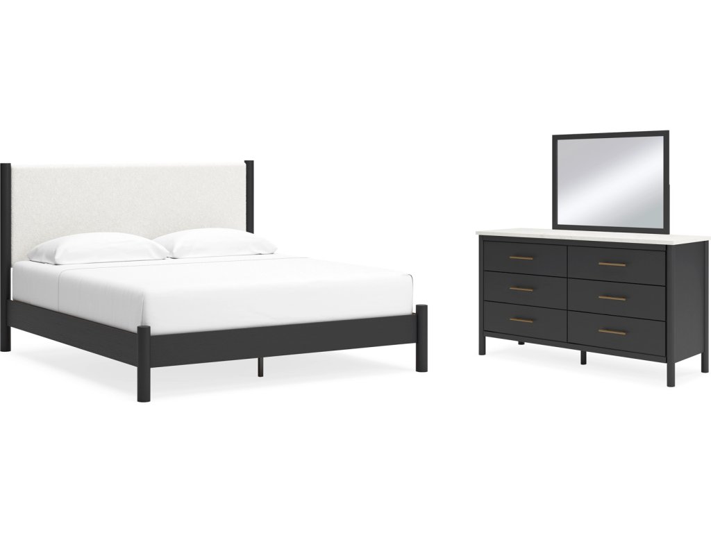 Cadmori King Upholstered Panel Bed, Dresser and Mirror - main image