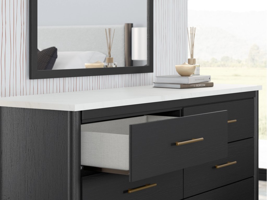 Cadmori King Upholstered Panel Bed, Dresser and Mirror - image 17