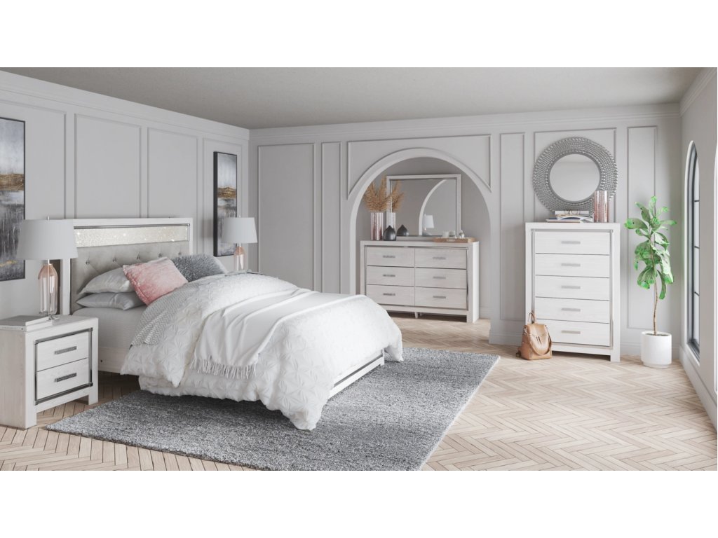 Altyra Queen Upholstered Panel Bed, Dresser, Mirror, and Chest - main image