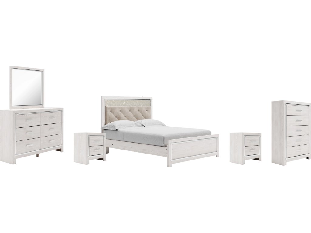 Altyra Queen Upholstered Panel Bed, Dresser, Mirror, Chest and 2 Nightstands - main image