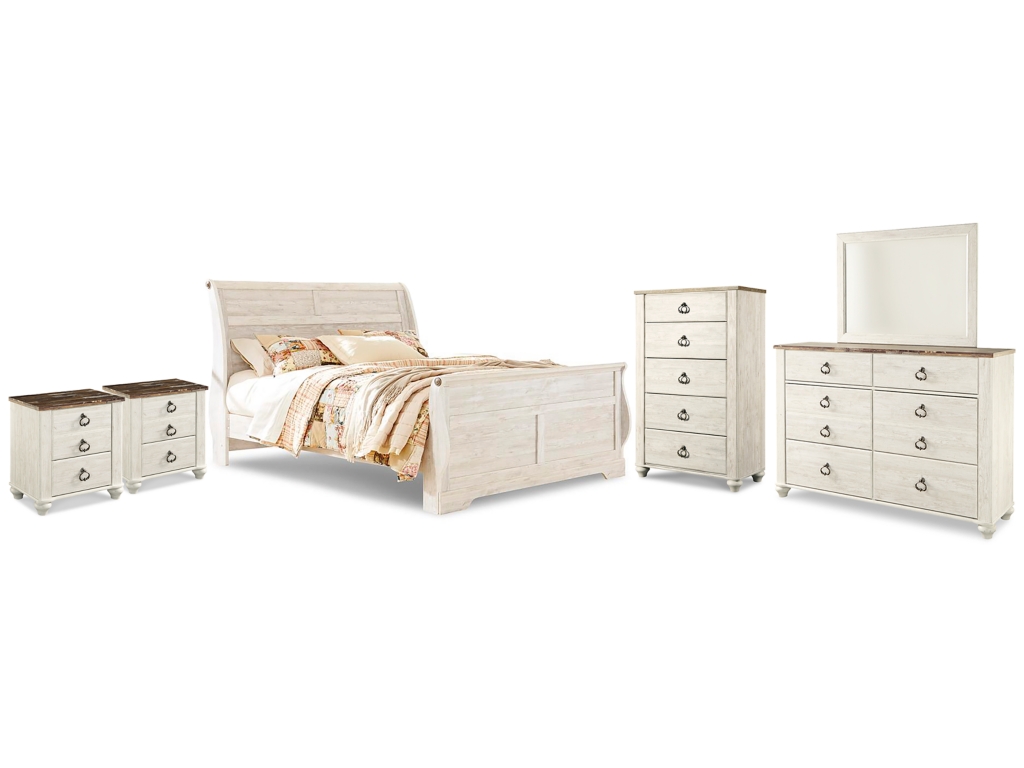 Willowton King Sleigh Bed, Dresser, Mirror, Chest and 2 Nightstands - main image