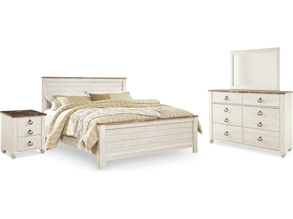 Willowton King Panel Bed, Dresser, Mirror, and Nightstand - main image