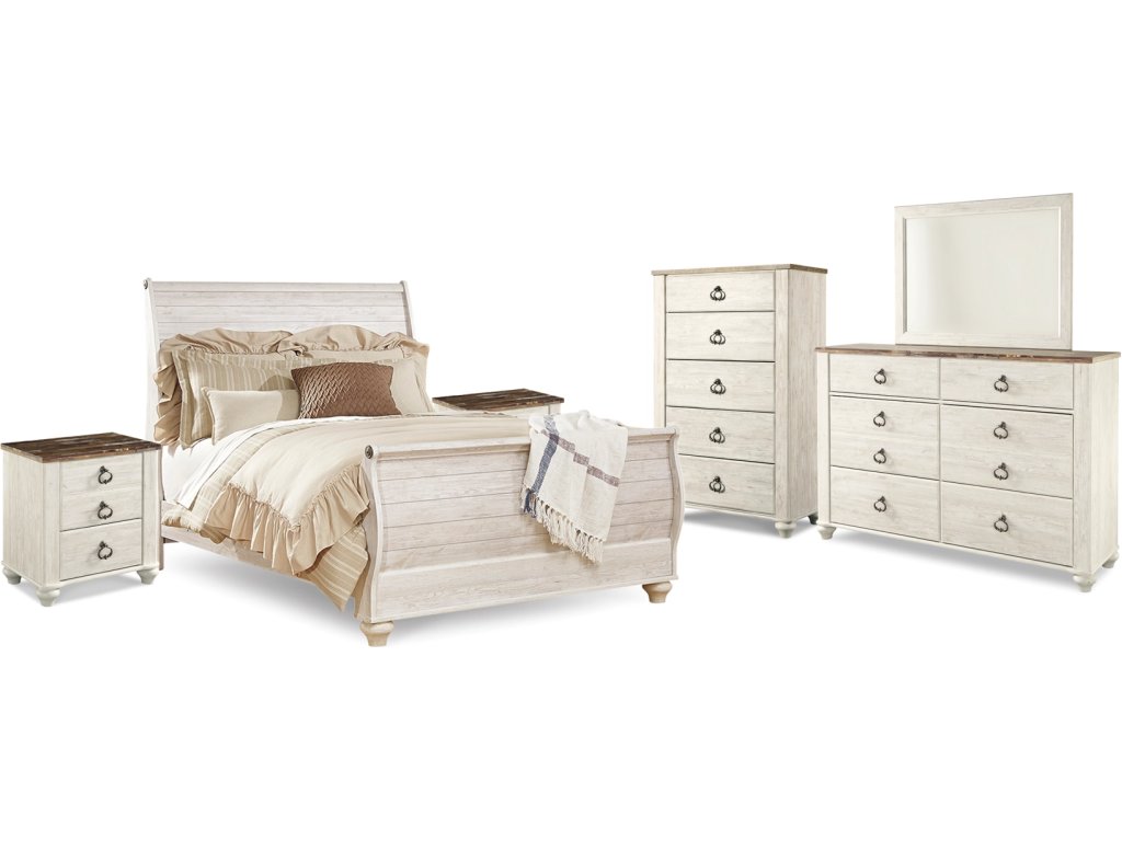 Willowton Queen Sleigh Bed, 2 Dressers, Mirror, Chest and 2 Nightstands - image 1