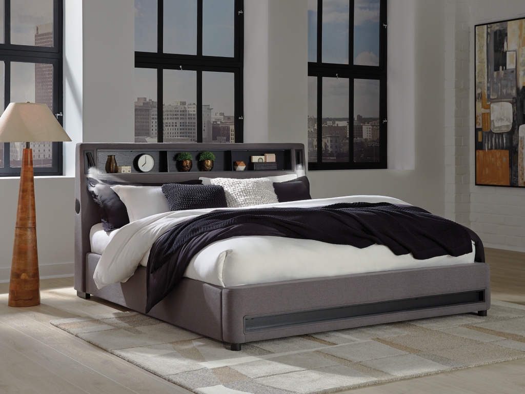 Verishaw King Upholstered Bed with Wireless Audio - image 1