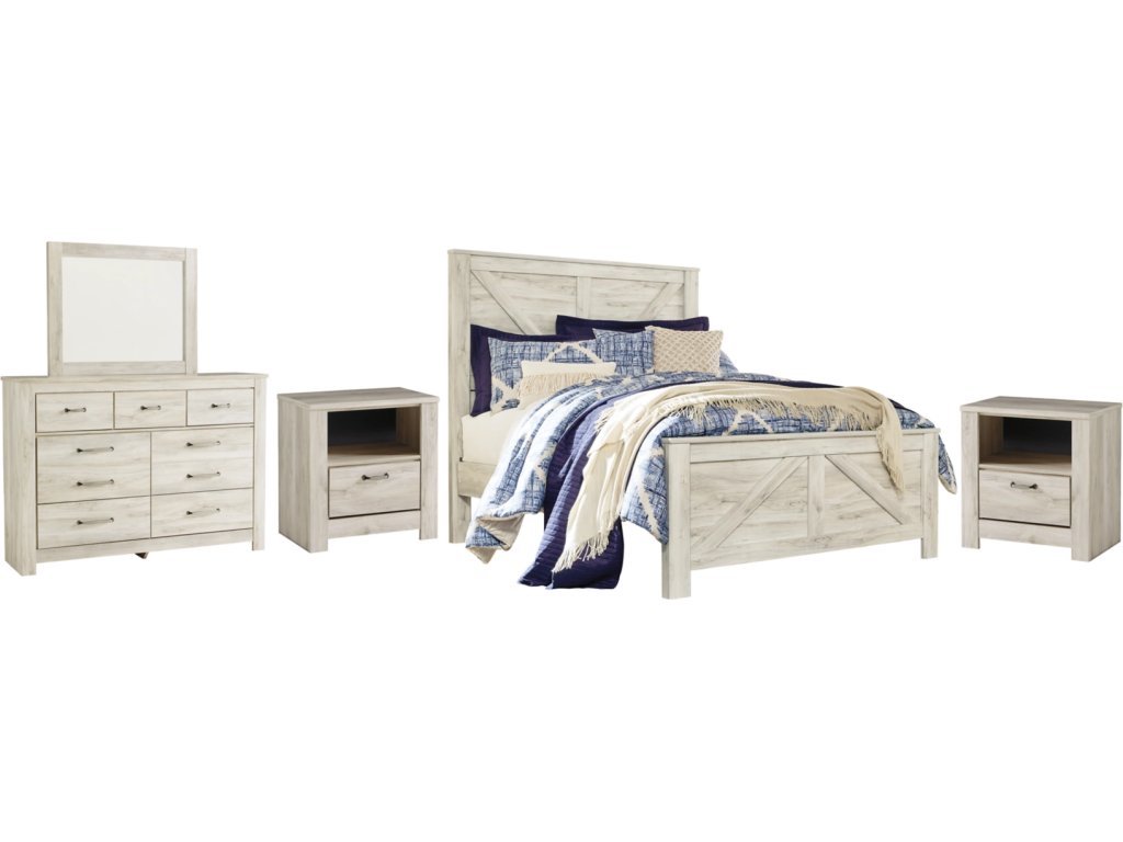 Bellaby Queen Crossbuck Panel Bed, Dresser, Mirror and 2 Nightstands - main image