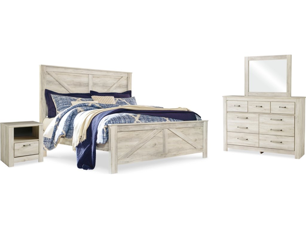 Bellaby King Crossbuck Panel Bed, Dresser, Mirror, and Nightstand - main image