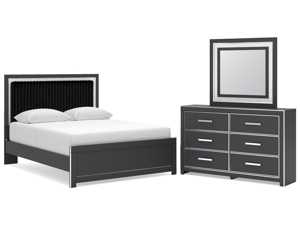 Zuraleus Queen Upholstered Panel Platform Bed, Dresser and Mirror - main image