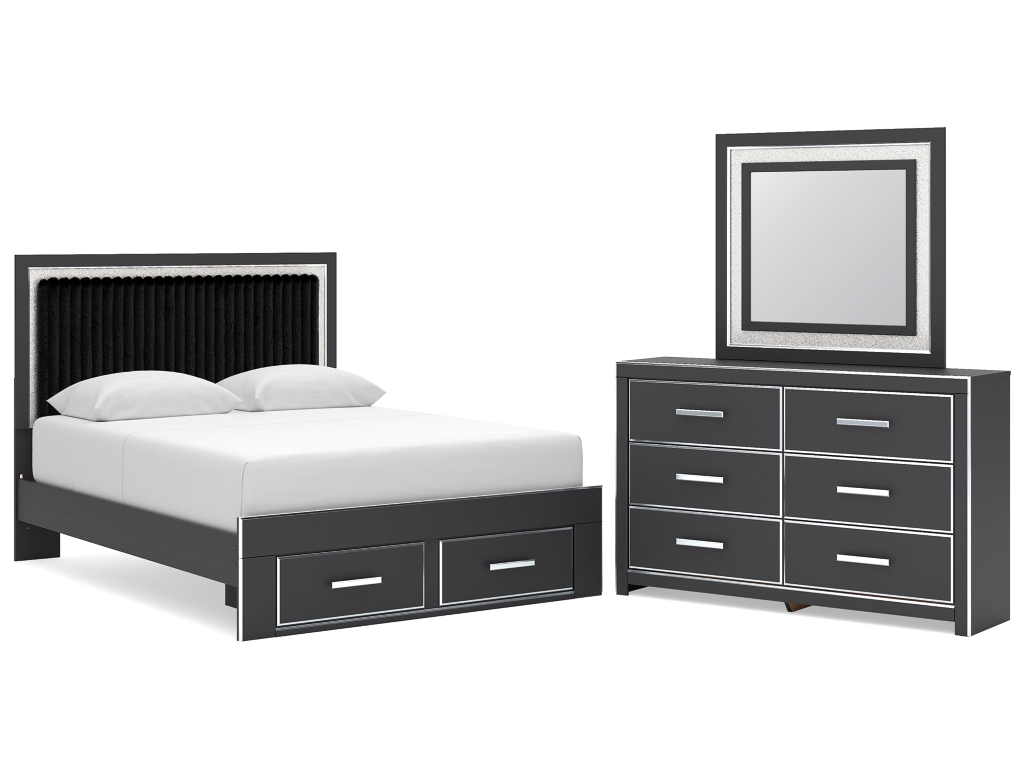Zuraleus Queen Upholstered Panel Platform Storage Bed, Dresser and Mirror - main image