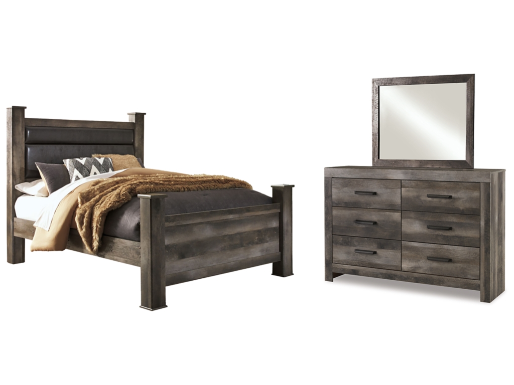 Wynnlow Queen Upholstered Poster Bed, Dresser and Mirror - main image