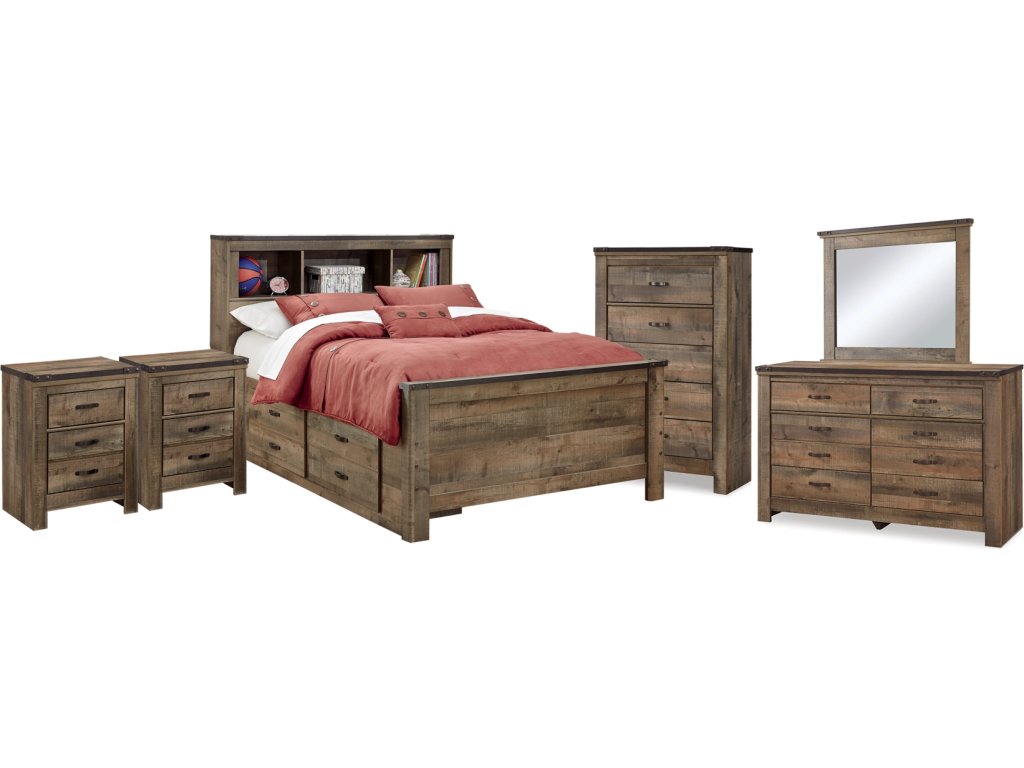 Trinell Full Bookcase Storage Bed, Dresser, Mirror, Chest and 2 Nightstands - main image