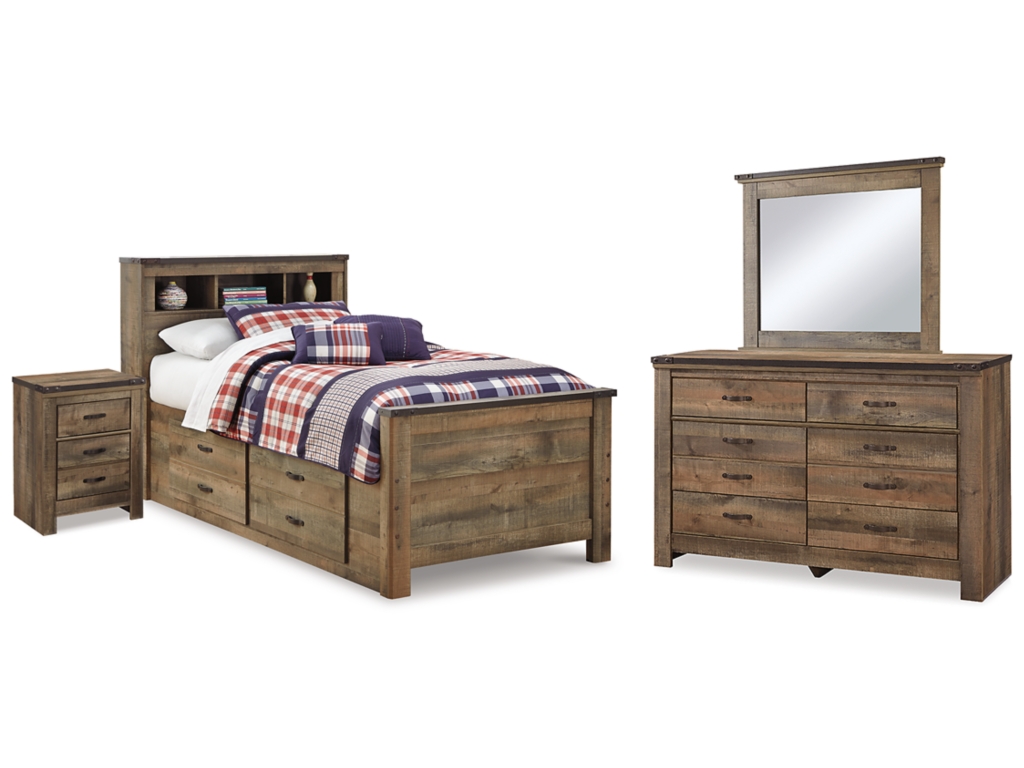 Trinell Twin Bookcase Storage Bed, Dresser, Mirror and Nightstand - main image