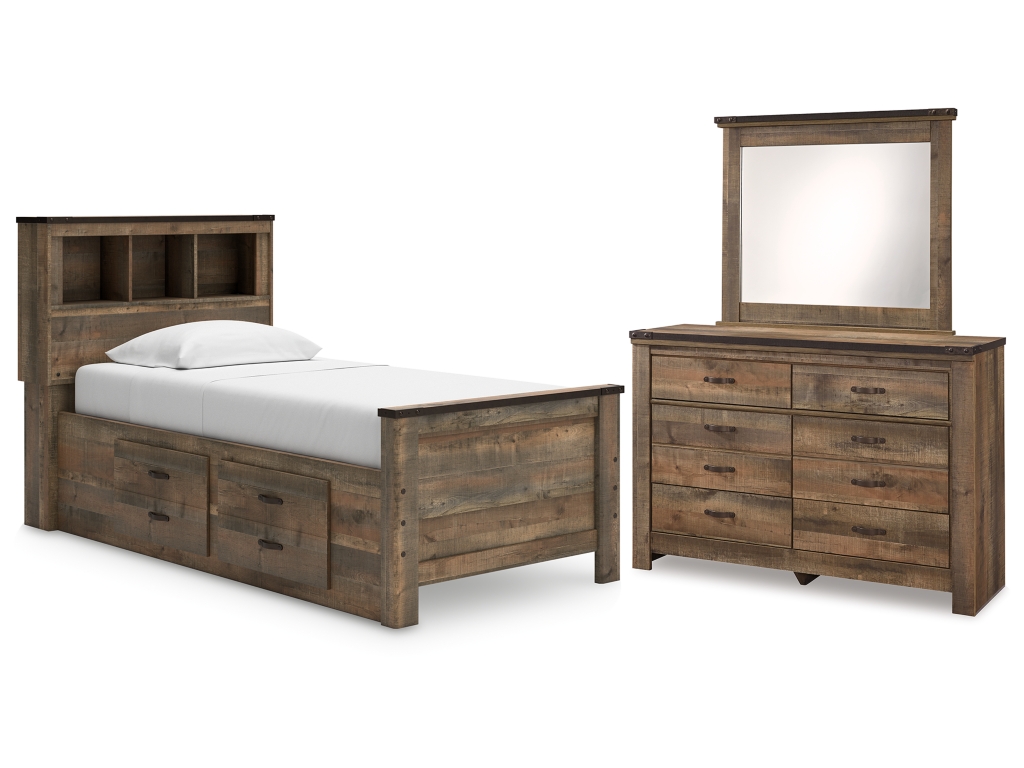 Trinell Twin Bookcase Storage Bed, Dresser and Mirror - main image