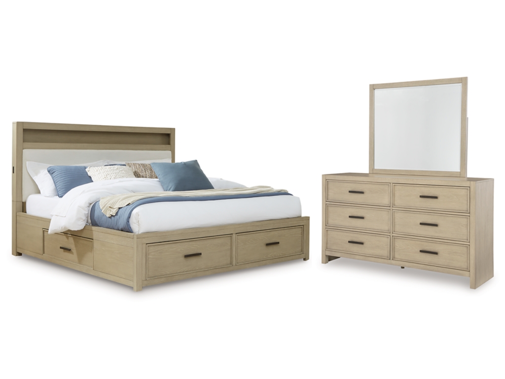 Calmoro Queen Bookcase Bed, Dresser and Mirror - main image