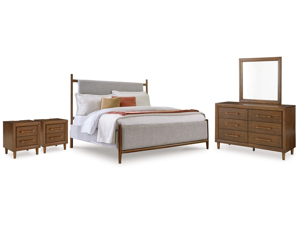 Lyncott Queen Upholstered Bed, Dresser, Mirror and 2 Nightstands - main image