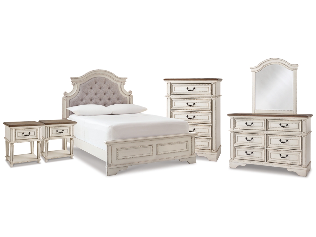 Realyn Full Upholstered Panel Bed, Dresser, Mirror, Chest and 2 Nightstands - main image