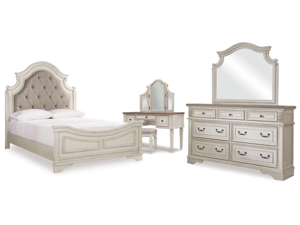 Realyn Queen Panel Bed, Dresser, Mirror and Vanity - main image