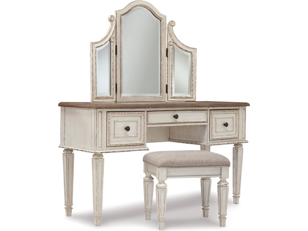 Realyn Full Panel Bed, Dresser, Mirror, 3-Piece Vanity and Nightstand - image 3