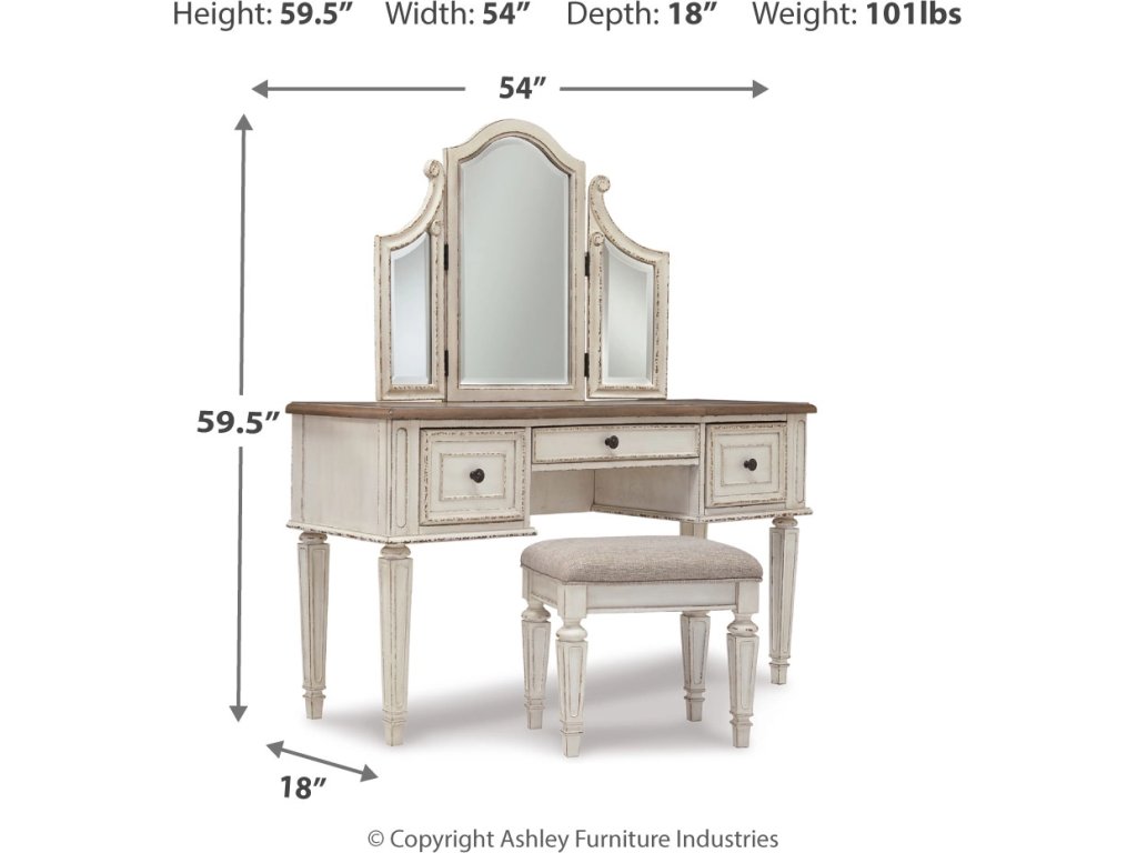 Realyn Full Panel Bed, Dresser, Mirror, 3-Piece Vanity and Nightstand - image 10