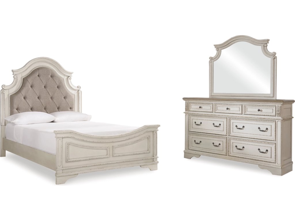 Realyn Queen Upholstered Panel Bed, Dresser and Mirror - main image