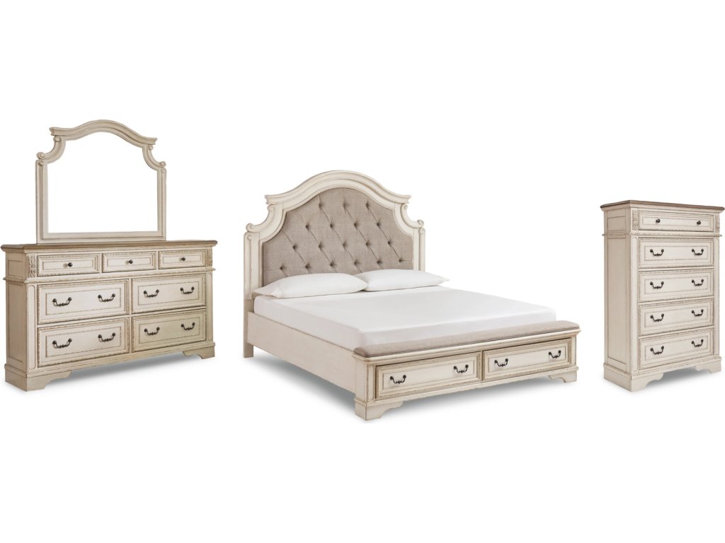 Realyn California King Upholstered Bed, Dresser, Mirror and Chest - main image