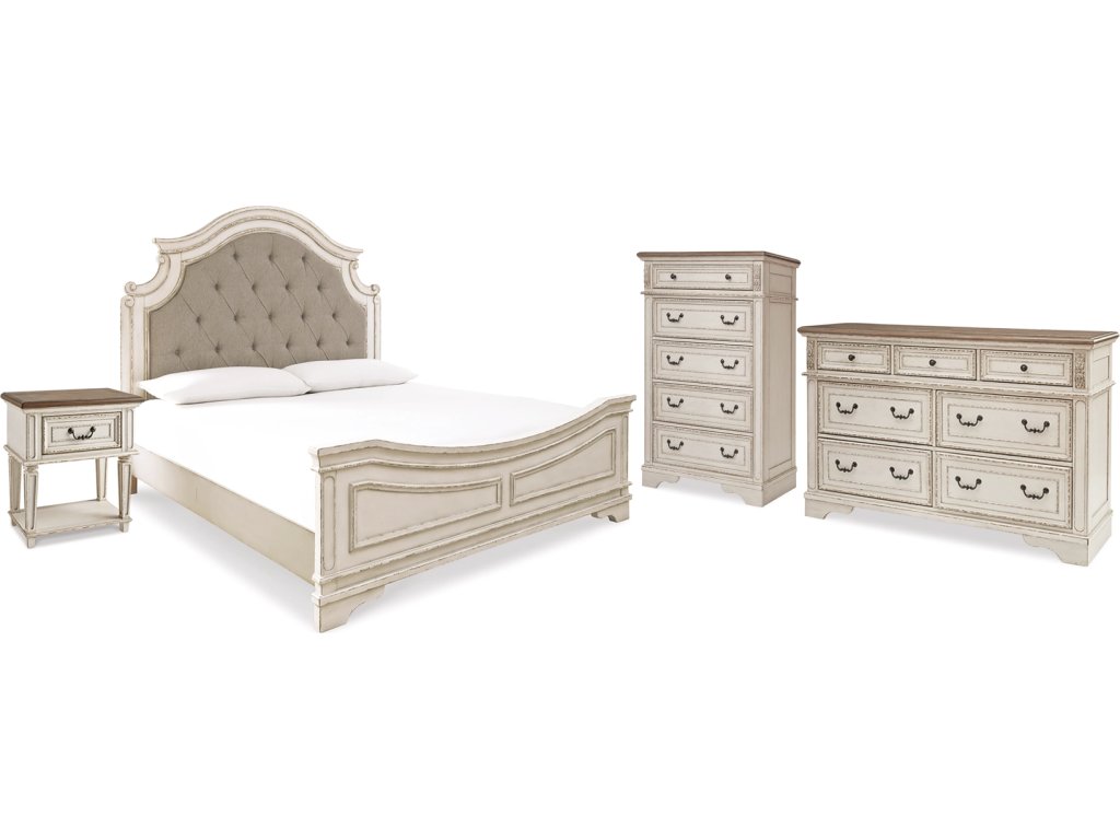 Realyn King Upholstered Panel Bed, Dresser, Chest and Nightstand - main image