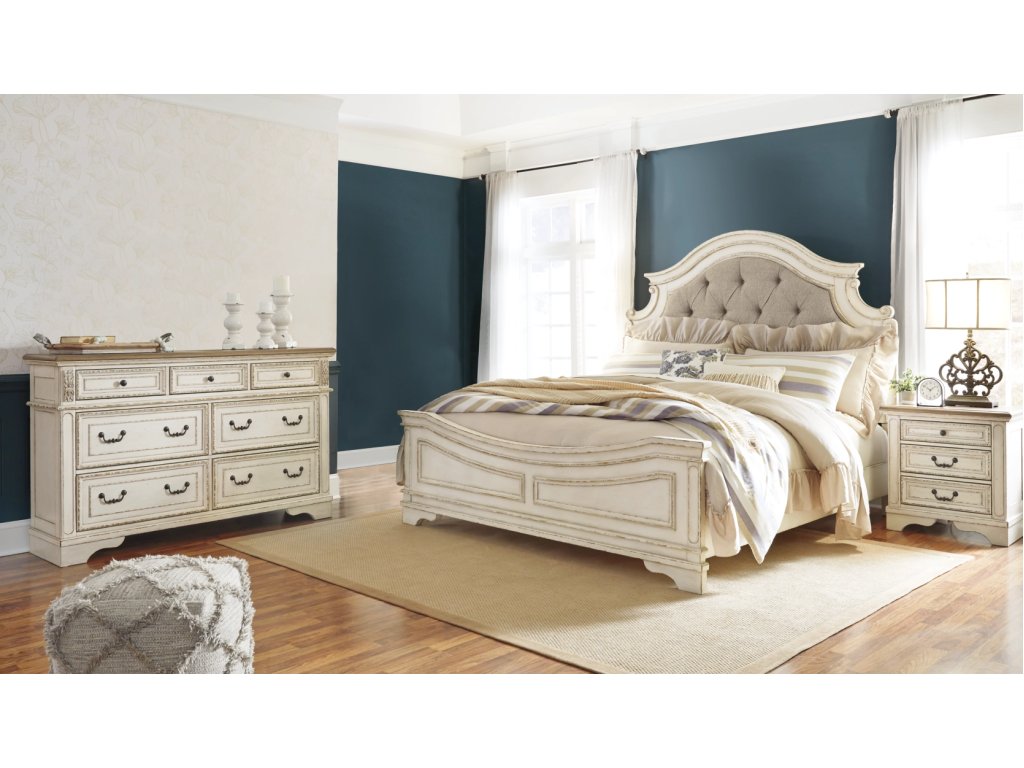 Realyn King Upholstered Panel Bed and Dresser - main image
