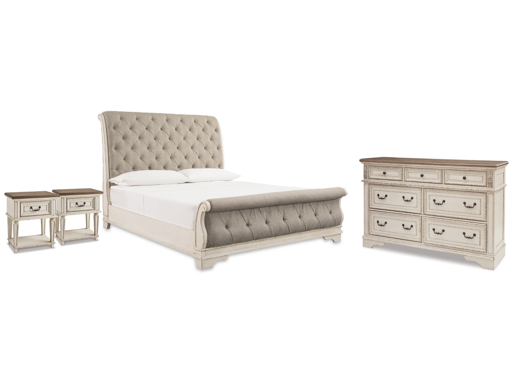 Realyn Queen Upholstered Sleigh Bed, Dresser and 2 Nightstands - main image