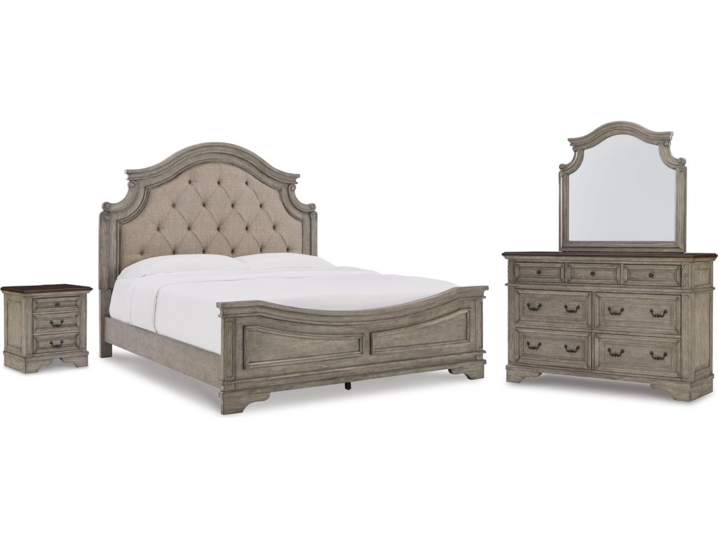 Lodenbay King Upholstered Panel Bed, Dresser, Mirror, and Nightstand - main image