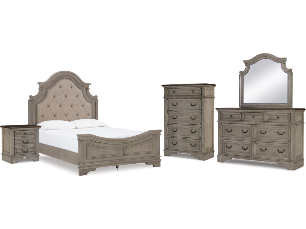 Lodenbay Queen Upholstered Panel Bed, Dresser, Mirror, Chest and Nightstand - image 1