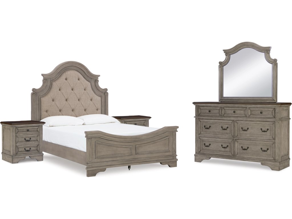 Lodenbay Queen Upholstered Panel Bed, Dresser, Mirror and 2 Nightstands - main image