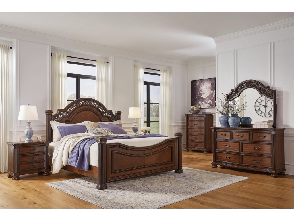 Lavinton King Poster Bed, Dresser, Mirror, Chest and 2 Nightstands - image 1