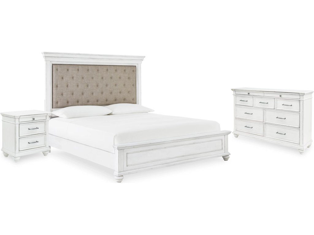 Kanwyn Queen Upholstered Panel Bed, Dresser, and Nightstand - main image