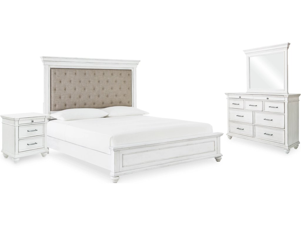 Kanwyn Queen Upholstered Panel Bed, Dresser, Mirror, and Nightstand - main image