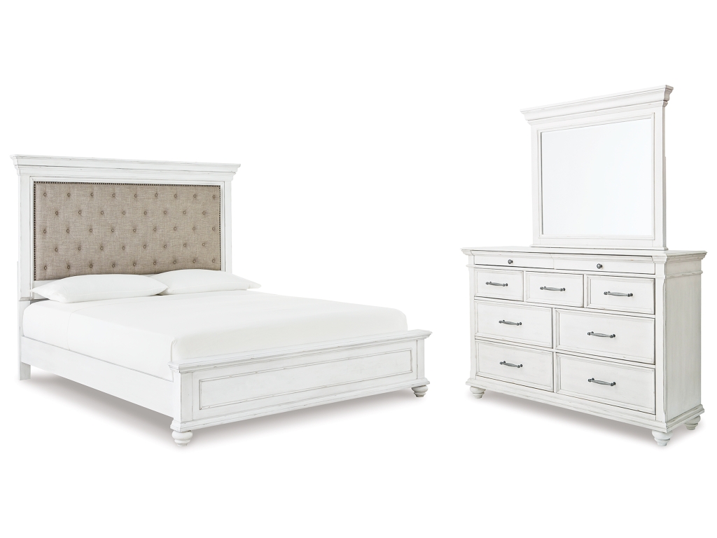 Kanwyn King Upholstered Panel Bed, Dresser and Mirror - main image