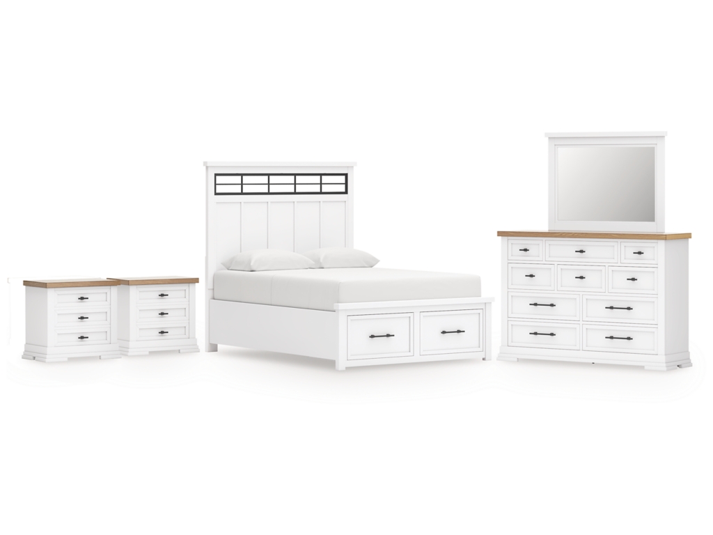 Ashbryn Queen Panel Storage Bed, Dresser, Mirror and 2 Nightstands - main image