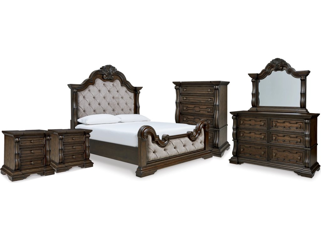 Maylee King Upholstered Bed, Dresser, Mirror, Chest and 2 Nightstands - main image