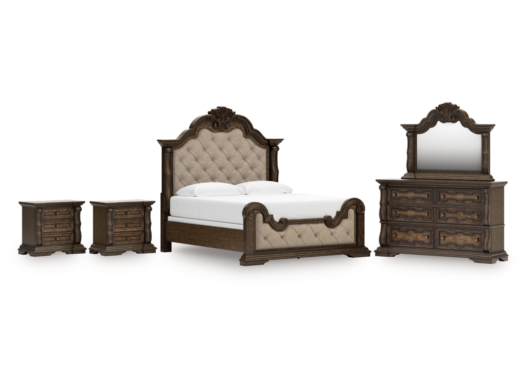 Maylee King Upholstered Bed, Dresser, Mirror and 2 Nightstands - main image