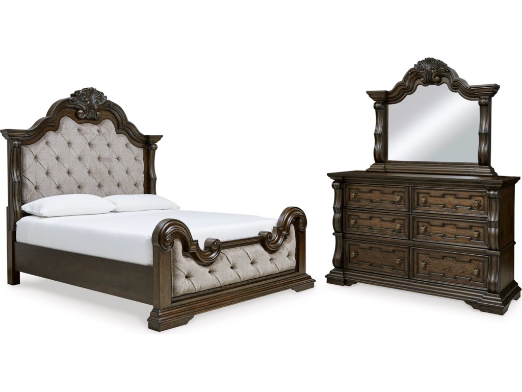 Maylee California King Upholstered Bed, Dresser and Mirror - main image