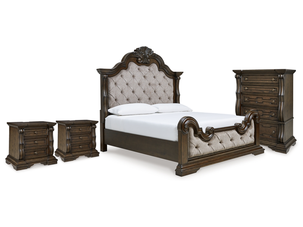 Maylee King Upholstered Panel Bed, Chest and 2 Nightstands - main image