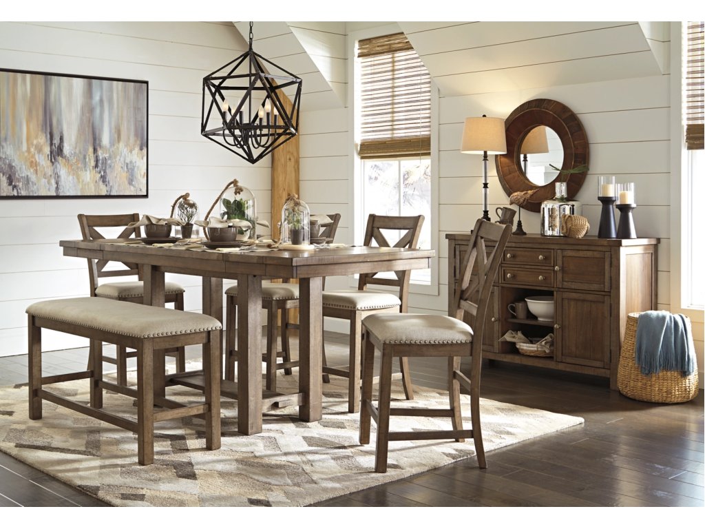 Moriville Counter Height Dining Table with 4 Barstools, Bench, and Server - image 3
