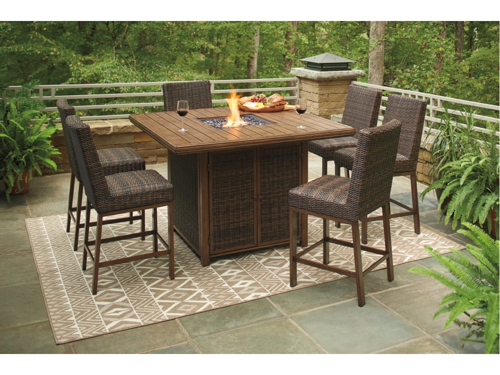 Paradise Trail Outdoor Bar Fire Pit Table with 6 Barstools - image 2
