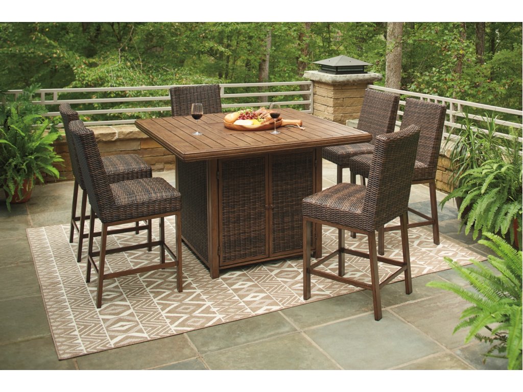 Paradise Trail Outdoor Bar Fire Pit Table with 6 Barstools - main image