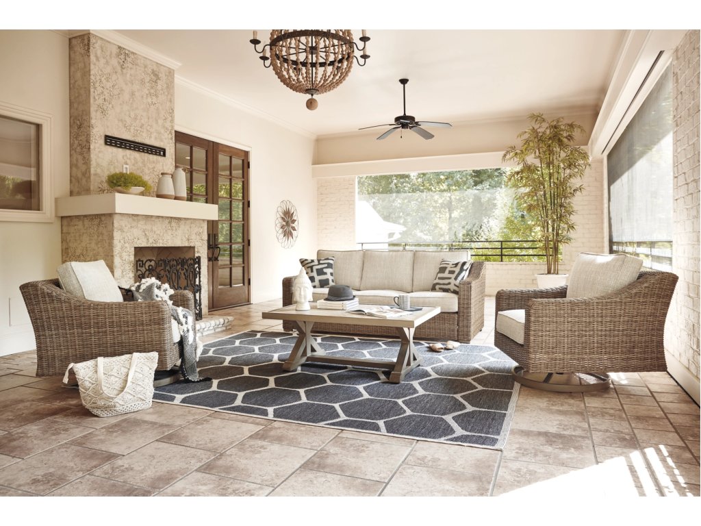 Beachcroft Outdoor Sofa with Coffee Table and 2 End Tables - main image