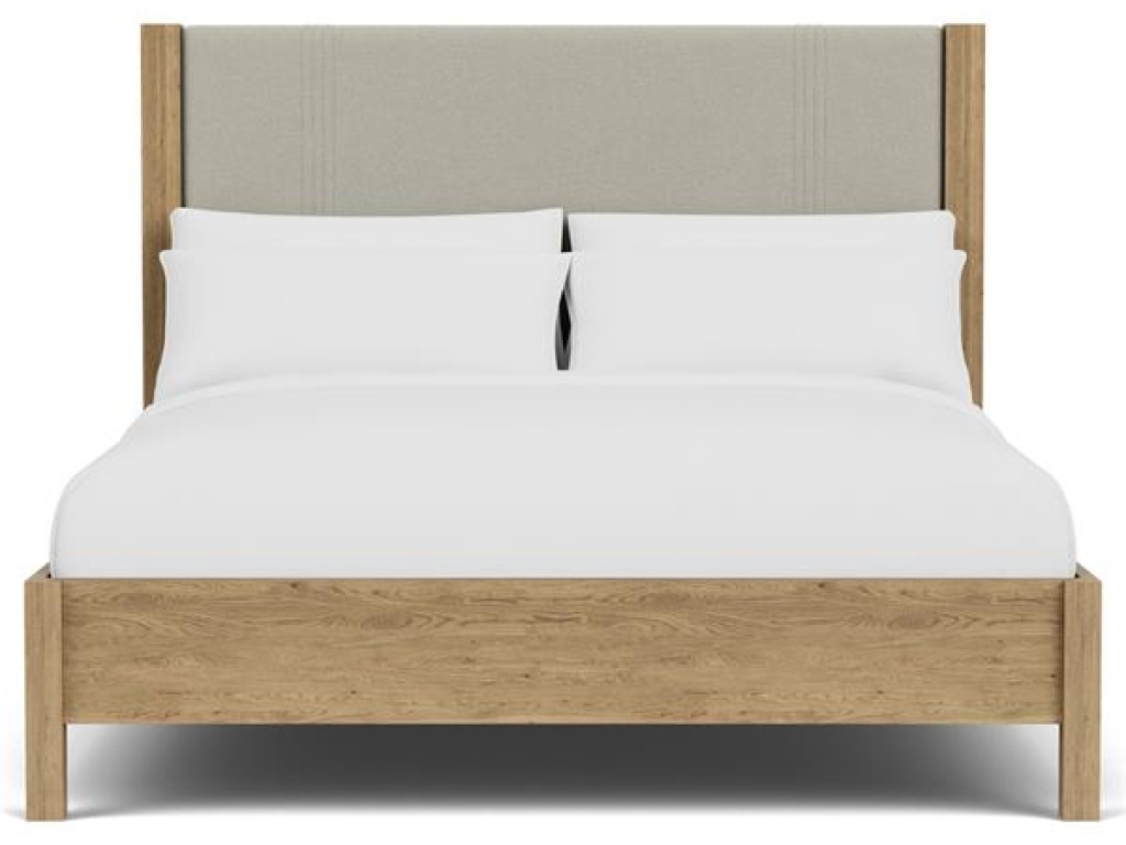 Queen Upholstered Bed- Pale Oak & Linen - image 6