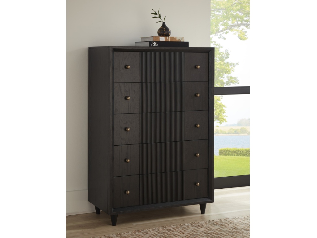 Avedon Five Drawer Oak Wood Chest in Smokey Topaz - main image