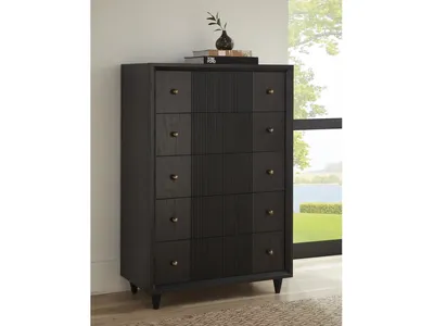 Avedon Five Drawer Oak Wood Chest in Smokey Topaz