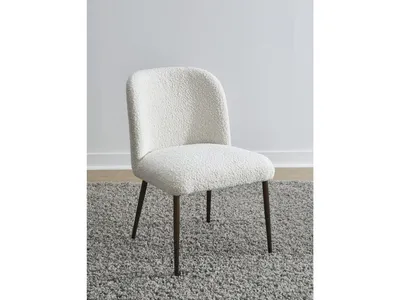 Avery Upholstered Dining Chair in Ricotta Boucle and Bronze Metal