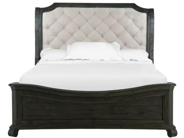 Complete Queen Sleigh Bed with Shaped Footboard